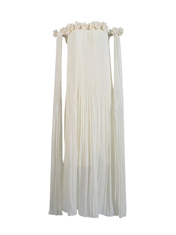 2025 New One-Word Three-Dimensional Flowers Splicing Shoulder Sexy Long Folding Long Folded Skirt Woman